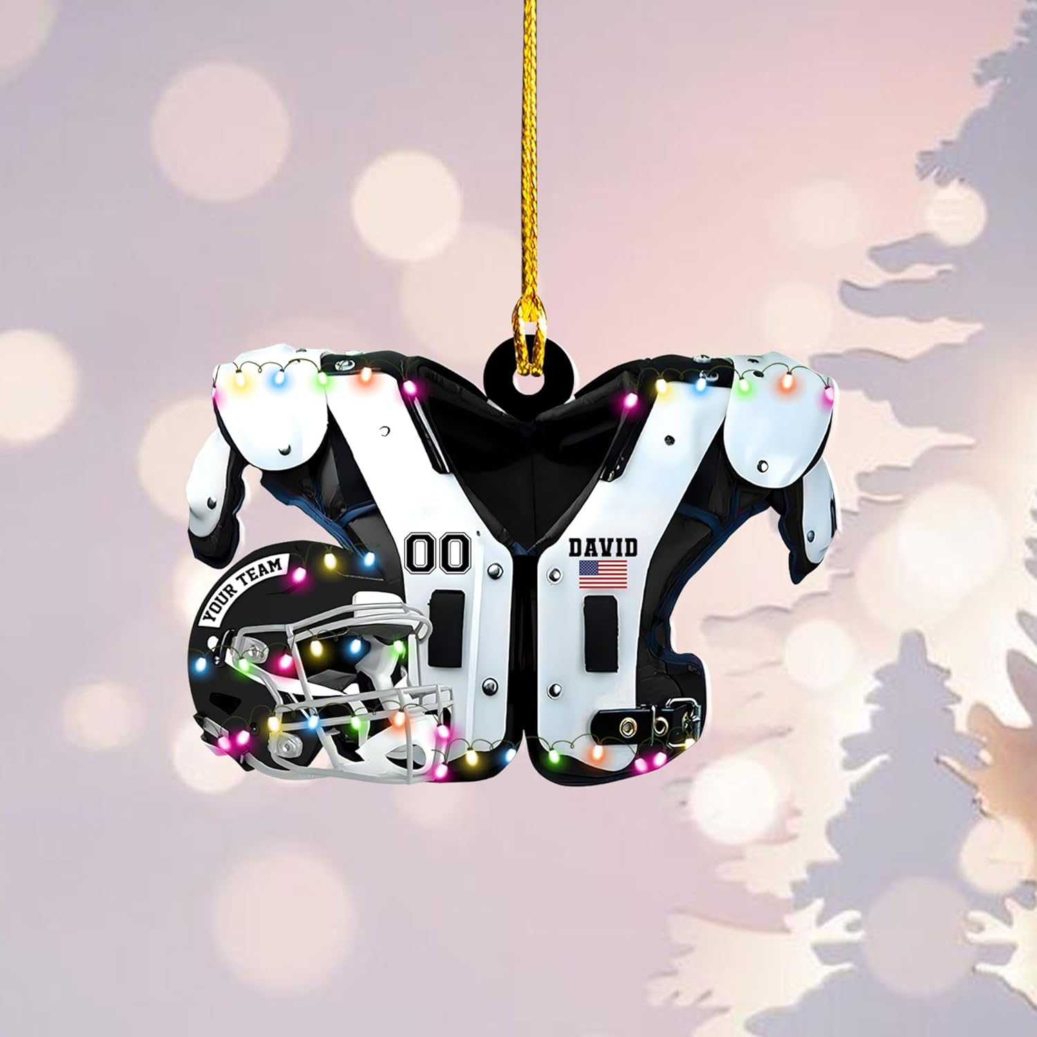 Personalized Football Shoulder Pads Light Ornament Football Ornaments Football Gift Xmas Custom Shaped Helmet Print Flat Two Sided Mica Plastic for Families (FB 7)