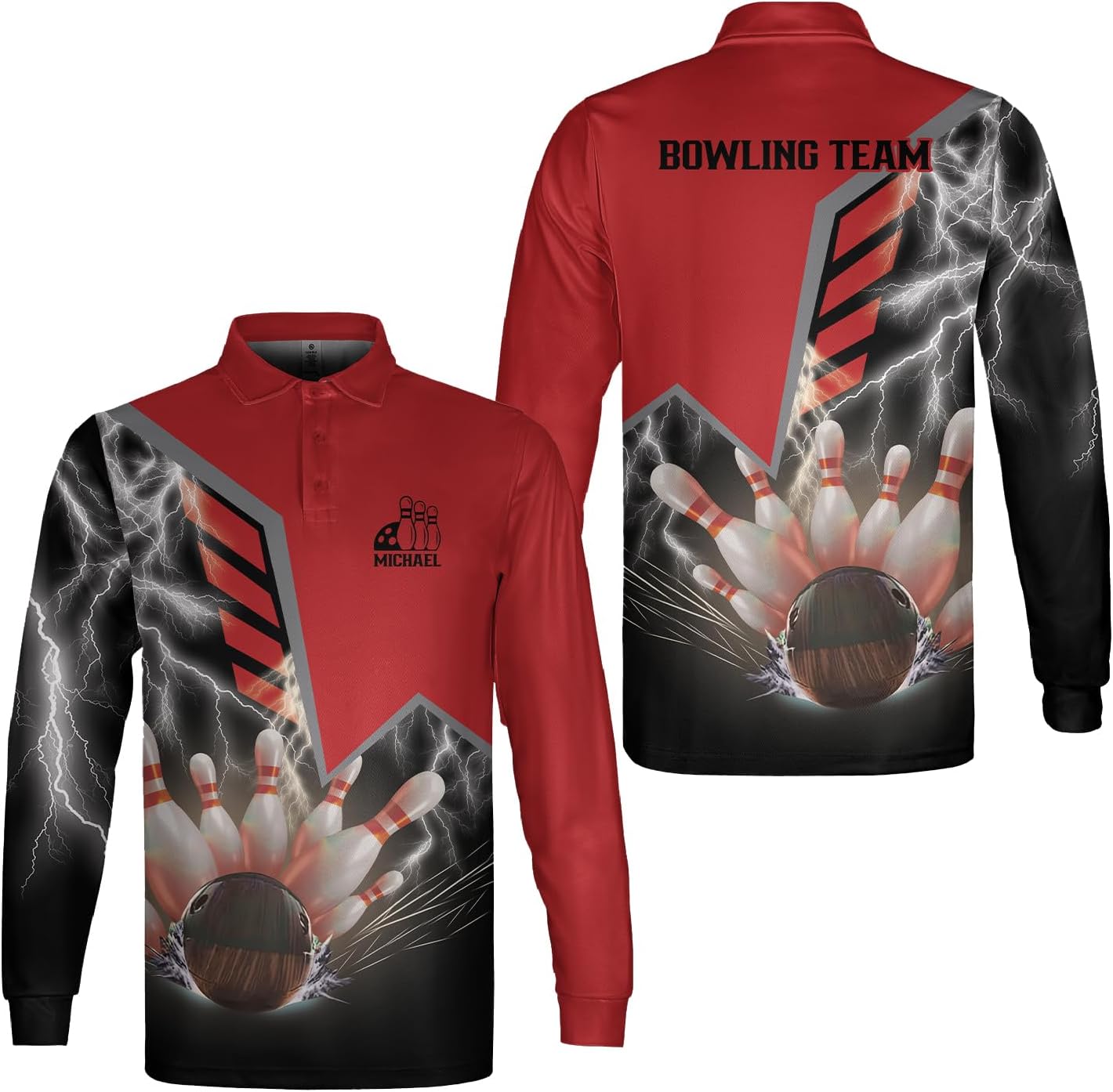 Woseprints Personalized Name Bowling Polo Shirts 3D for Men & Women, Custom Bowling Shirts for Team, Bowling Shirts Unisex