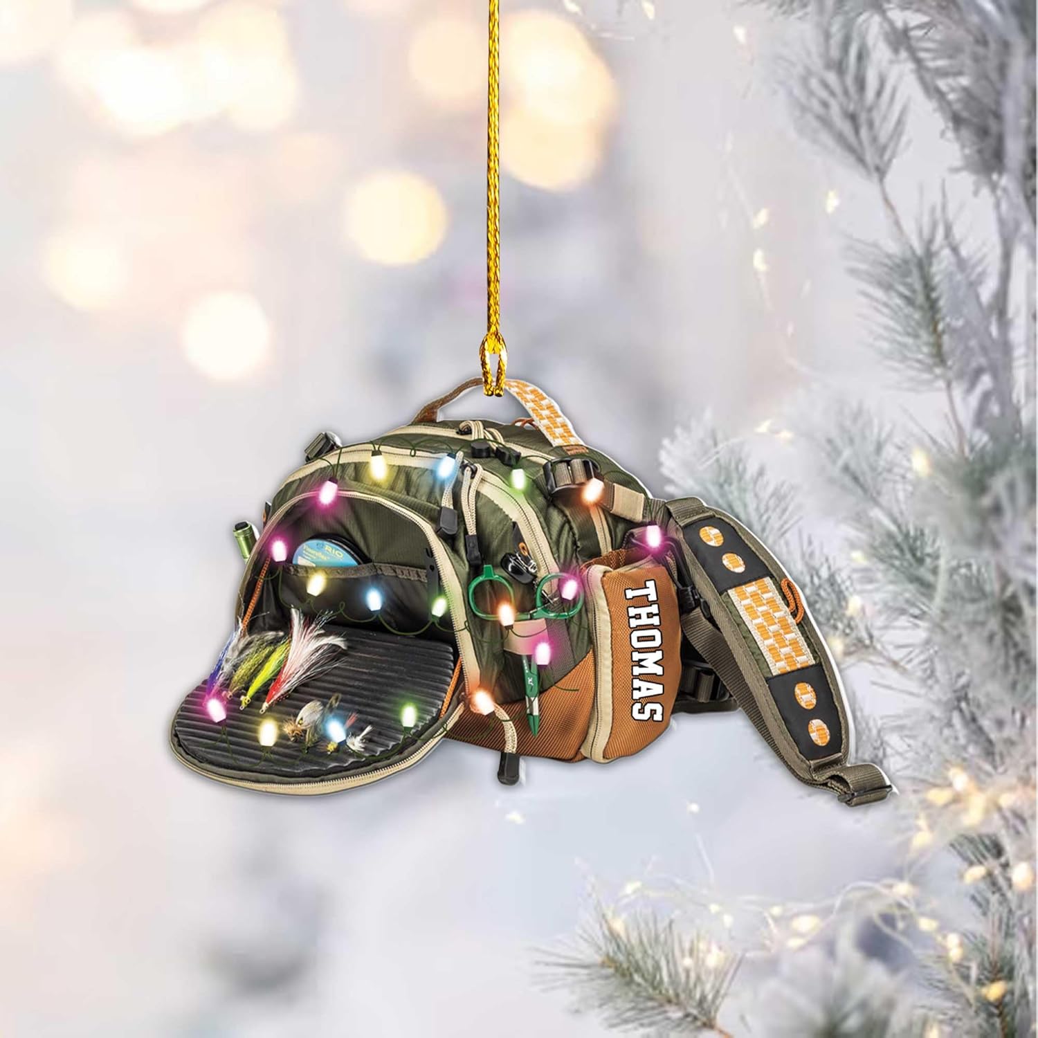 mostprints Personalized Fishing Ornament Custom Fishing Christmas Ornaments Fishing Vest Christmas Ornaments Gifts for Fishing Lovers Ornament Christmas Hanging Ornament Fisherman Gift (Fishing 3)