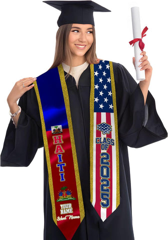 Pretyprints Haitians Graduation Sash, Haiti Graduation Stole Custom, Personalized Haitians American Flag Graduation Sash 2025