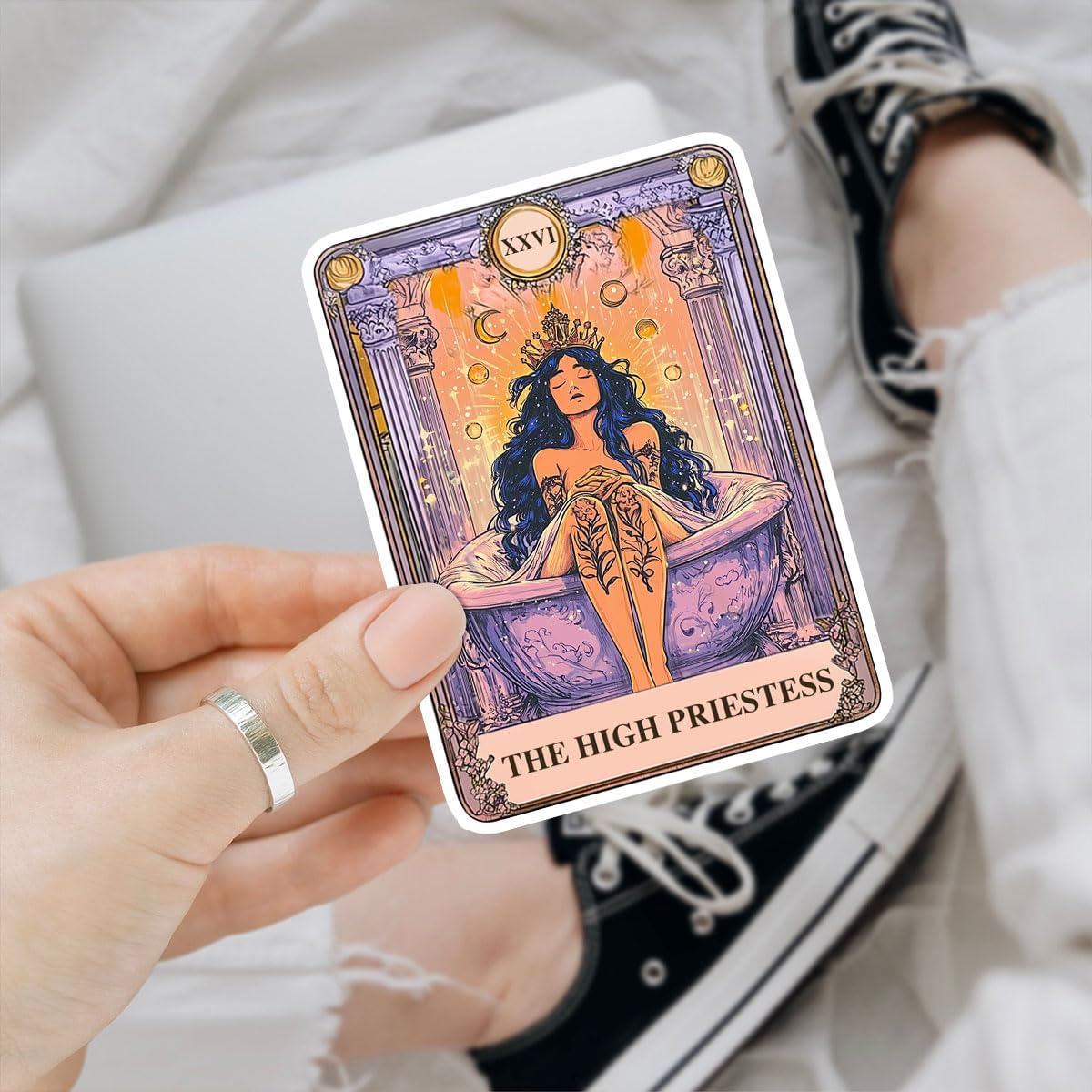 3 Pcs The High Priestess Tarot Card Sticker, Tarot Stickers, Witchy Stickers for Kindle, Bookish Stickers for Kindle - Vinyl Decal 3 Inches for Water Bottles Laptop Phone Car Hard Hat Helmet Coworker