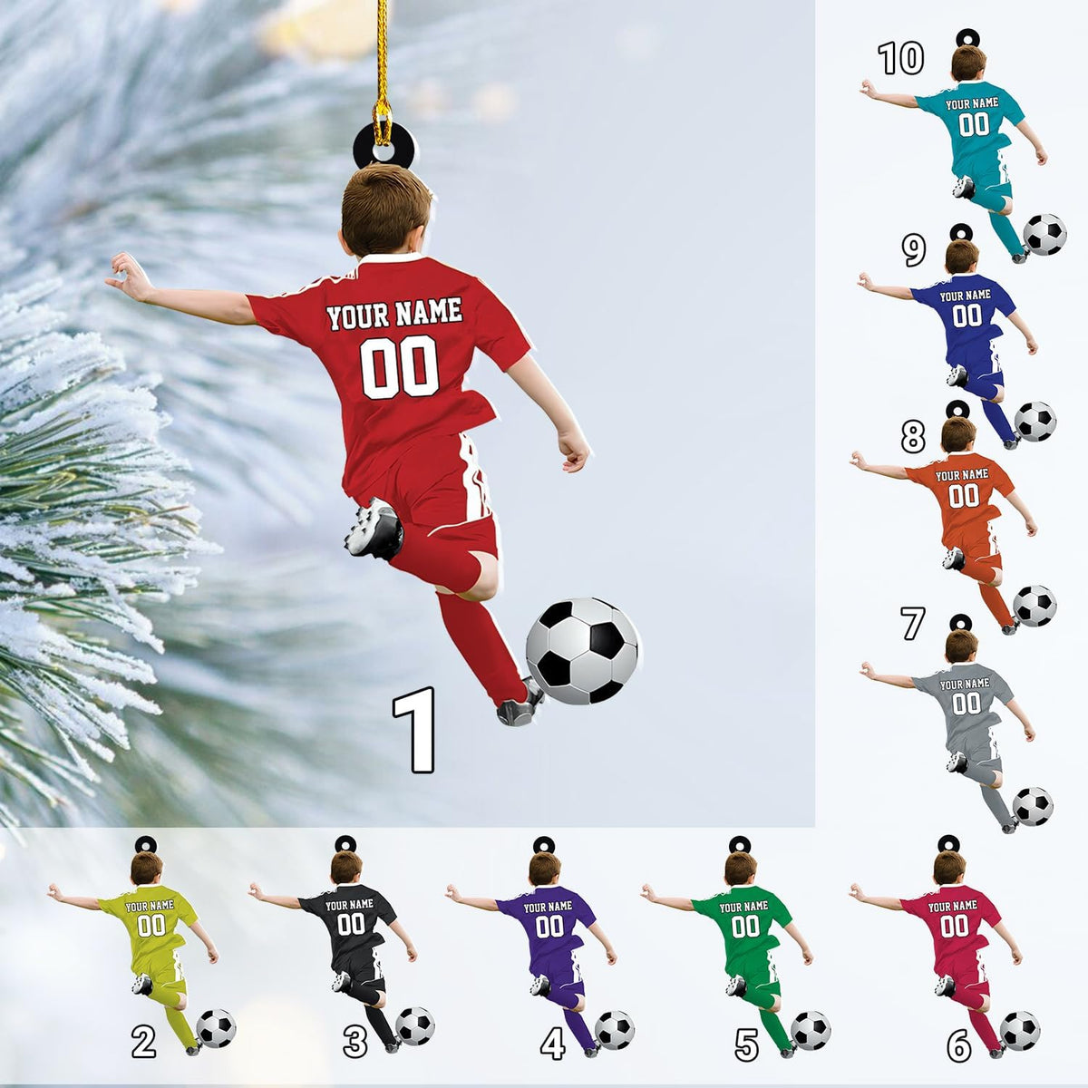 Personalized Soccer Player Christmas Ornament Great Gift Idea for Soccer Players and Soccer Lovers Custom Name Christmas Wood Plastic Ornament Custom Christmas Tree Hanging Gifts Home (CS6)