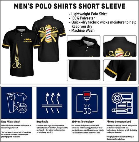 Custom 3D Barber Polo Shirt for Men Women Gift Personalized Hair Stylist Tee Barbershop Apparel Hairdresser Printed Uniform