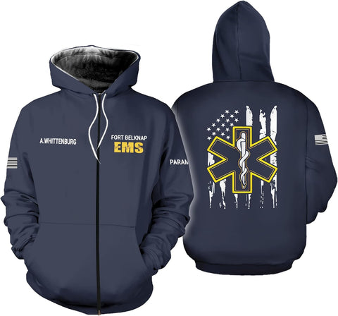Vybonz Customize Name EMS EMT Hoodie For Men And Women All Over Printed Sportwear T Shirt, Zip Up Hoodie, Sweatshirt