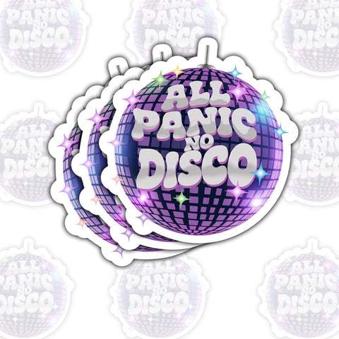 3PCS All Panic No Disco 3" Sticker – Funny Anxious Humor Vinyl Decal Waterproof for Laptop, Water Bottle, Notebook, Journal – Gift for Overthinkers, Students, Introverts