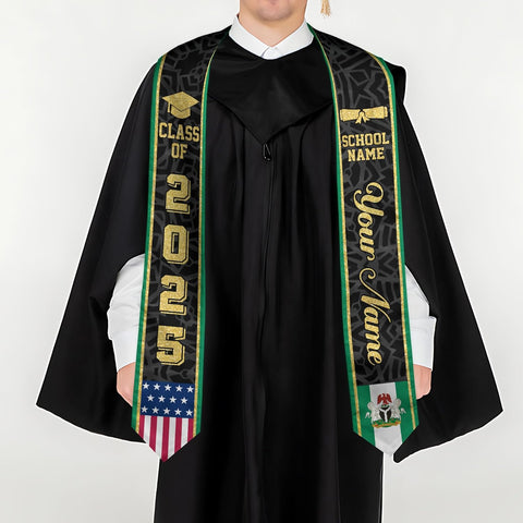 Pretyprints Custom Nigerian Graduation Sash Nigeria Graduation Stole Personalized Nigerian American Flag Graduation Sash 2025
