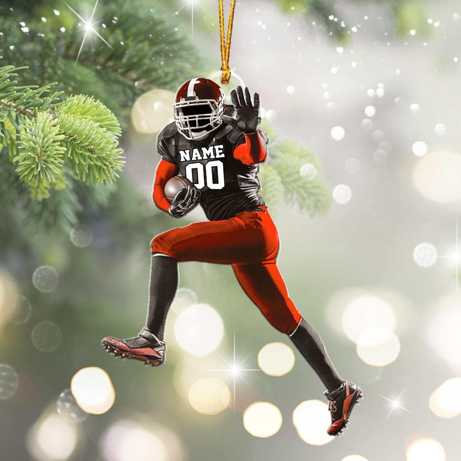 AOVL Personalized Football Ornament Customized Football Christmas Ornaments Football Ornament Christmas Hanging Décor Gift for Football Fans Football Gifts for Football (FB 9)