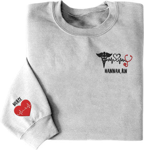 Intenprints Personalized Nurse Embroidered Sweatshirt for Women, Custom Registered Nurse Shirt, CNA Shirt, Nursing Sweatshirt