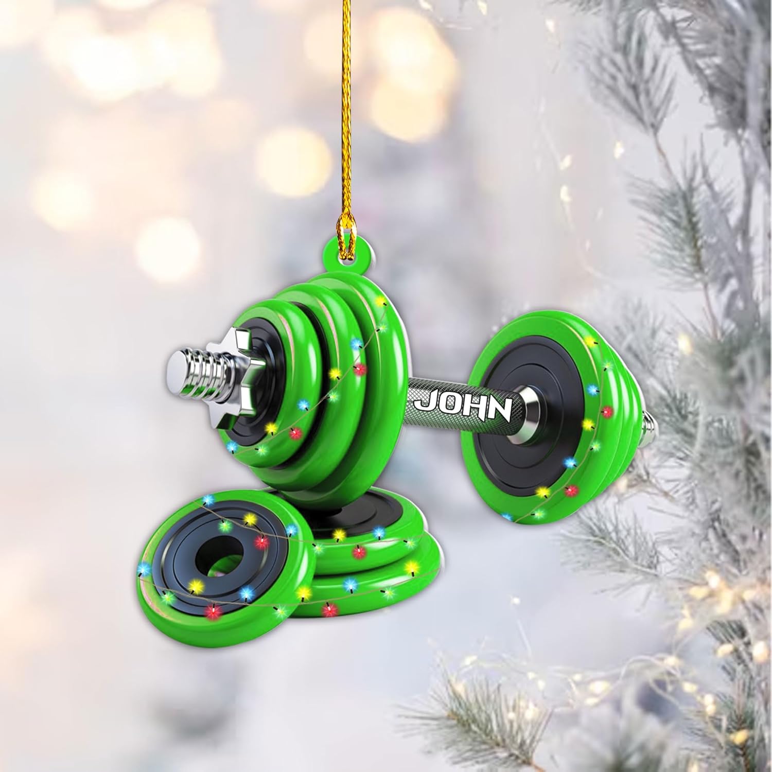 AOVL Personalized Weight Plate Ornament Weight Ornament Fitness Gift for Gym Ornament Merry Liftmas Christmas Hanging Ornaments Weight Plates Ceramic Ornament (Fitness 3)