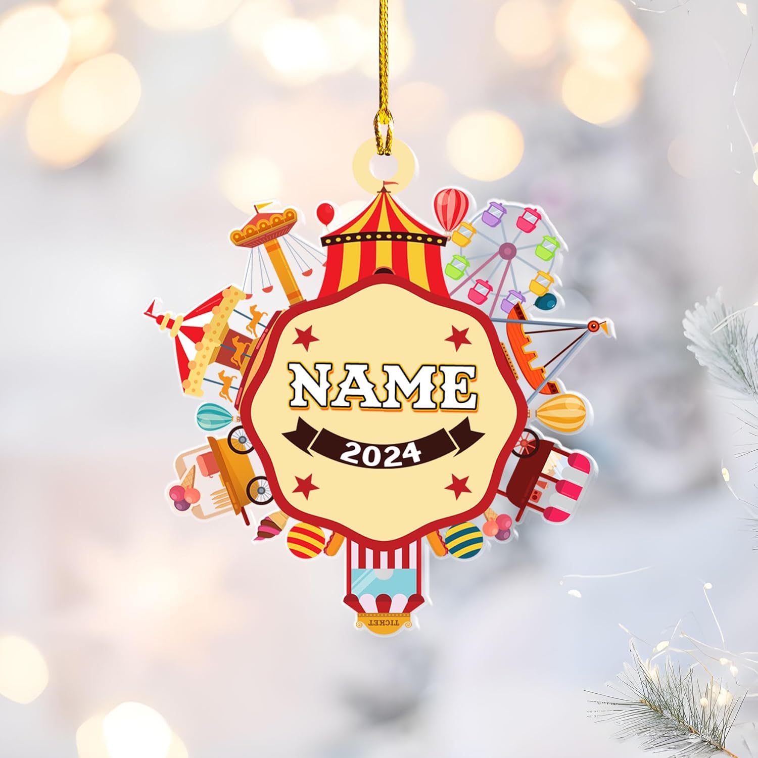 Intenprints Personalized Circus Ornament, Carnival Circus Gift for Boys Girls Welcome to The Carnival, Clown Performers Carnival Party Decoration (Acrylic, Style 12)