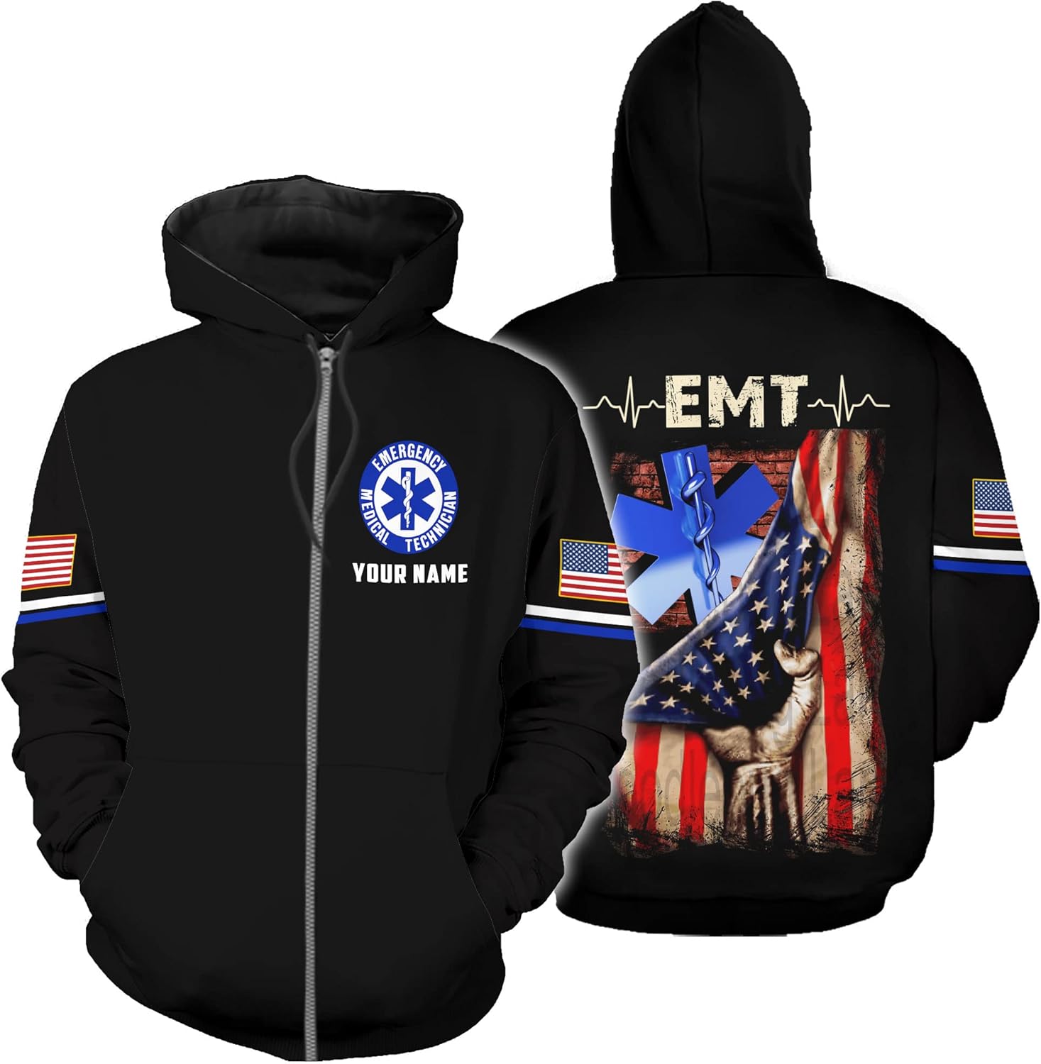Vybonz Customize Name EMS EMT Hoodie For Men And Women 3D All Over Printed Sportwear T Shirt, Zip Up Hoodie, Sweatshirt