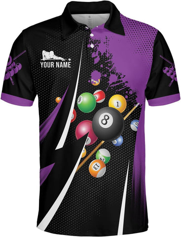 MoonArt Personalized Billiard Polo Shirts, Billiards Shirts for Men, Pool Shirts, 3D Billiards 8 Ball Pool, Billiard Team