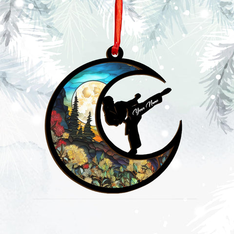 Suseaz Personalized Martial Arts Ornament 2024, Karate Suncatcher Wood Ornaments for Christmas Tree, Custom Karate Uniform Suncatcher Wood Ornament Gifts for Martial Art Lovers (Karate 6)
