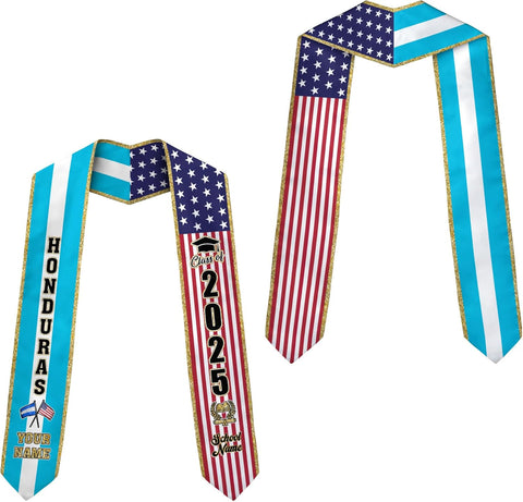 Pretyprints Honduran Graduation Sash, Custom Honduran American Flag Graduation Sash 2025, Honduras Graduation Stole