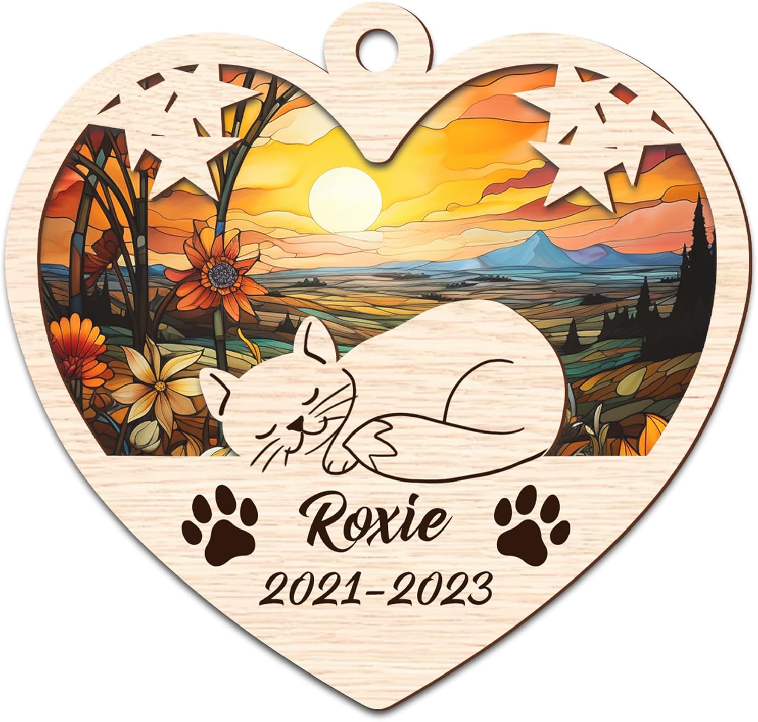 MAPrints Personalized Cat Christmas Ornaments, Cat First Christmas Suncatcher Wood Ornaments, Gifts for Cat Lovers, Cat Memorial Ornament, Forever Loved Cat Keepsake, Cat Loss Gifts (CAT 13)
