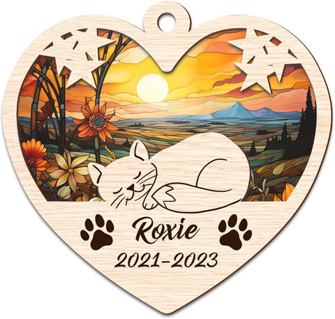 MAPrints Personalized Cat Christmas Ornaments, Cat First Christmas Suncatcher Wood Ornaments, Gifts for Cat Lovers, Cat Memorial Ornament, Forever Loved Cat Keepsake, Cat Loss Gifts (CAT 13)