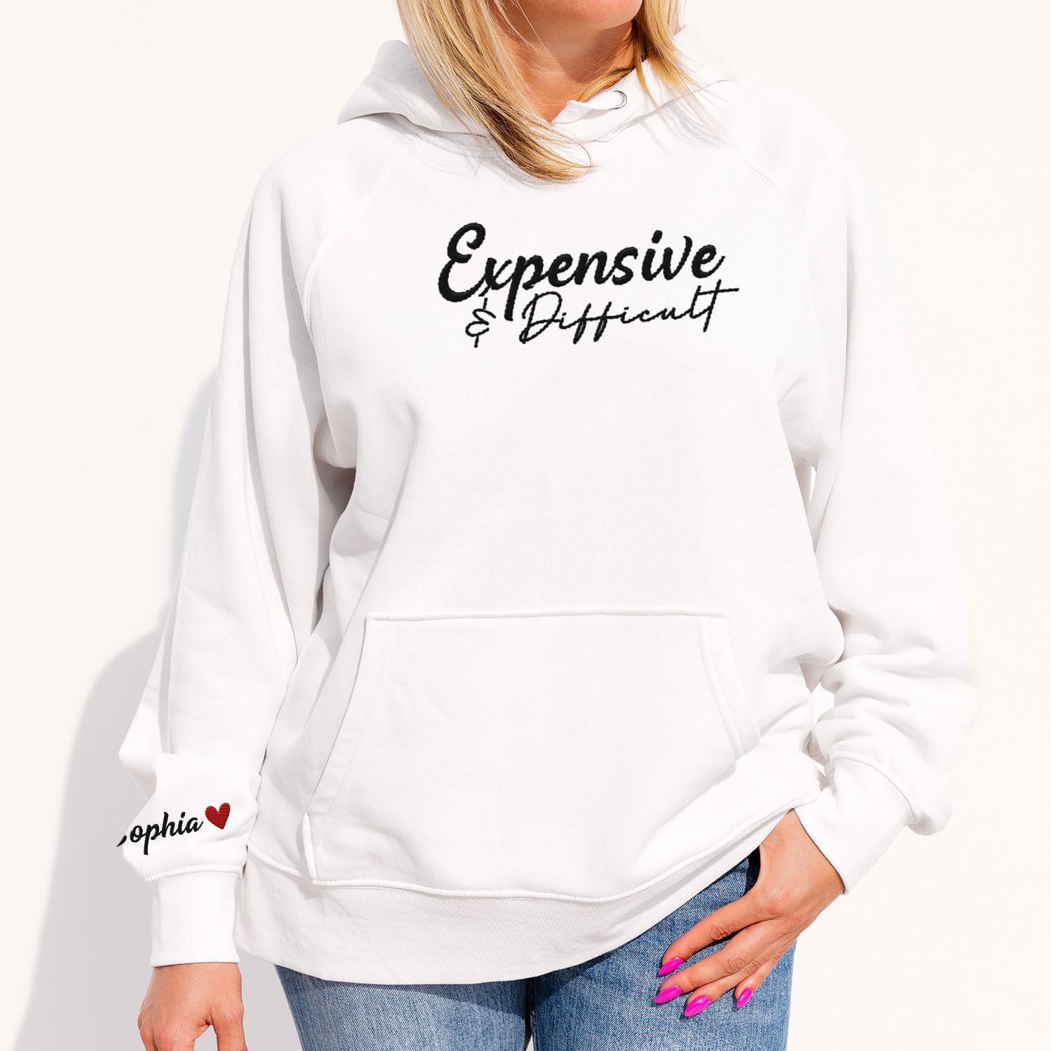 MAPrints Personalized Embroidered Expensive & Difficult Sweatshirt Long Sleeve Crewneck Expensive & Difficult Pullover Hoodie