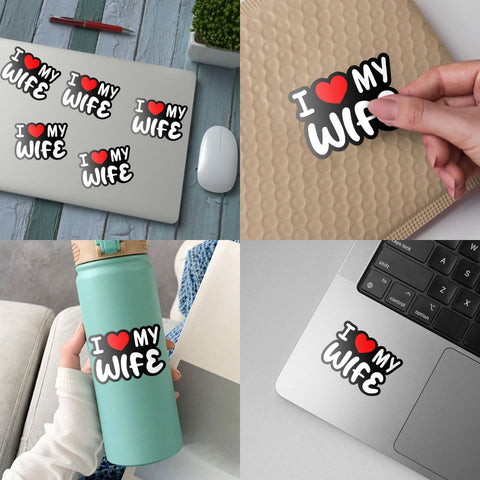 (3Pcs) I Love My Wife Sticker, I Heart My Wife Decal, Sticker Connection Funny Hot Wives Heart Vinyl Decals for Cars Trucks Vans Bumper Windows Waterbottles Laptops 3"x3"