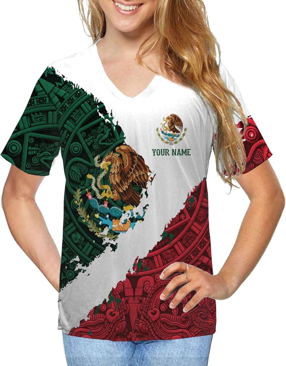 Mostefy Personalized Mexican Shirts for Women Vneck 3D, Customized Mexico Shirts for Women, Mexico Shirt, Mexican Shirt