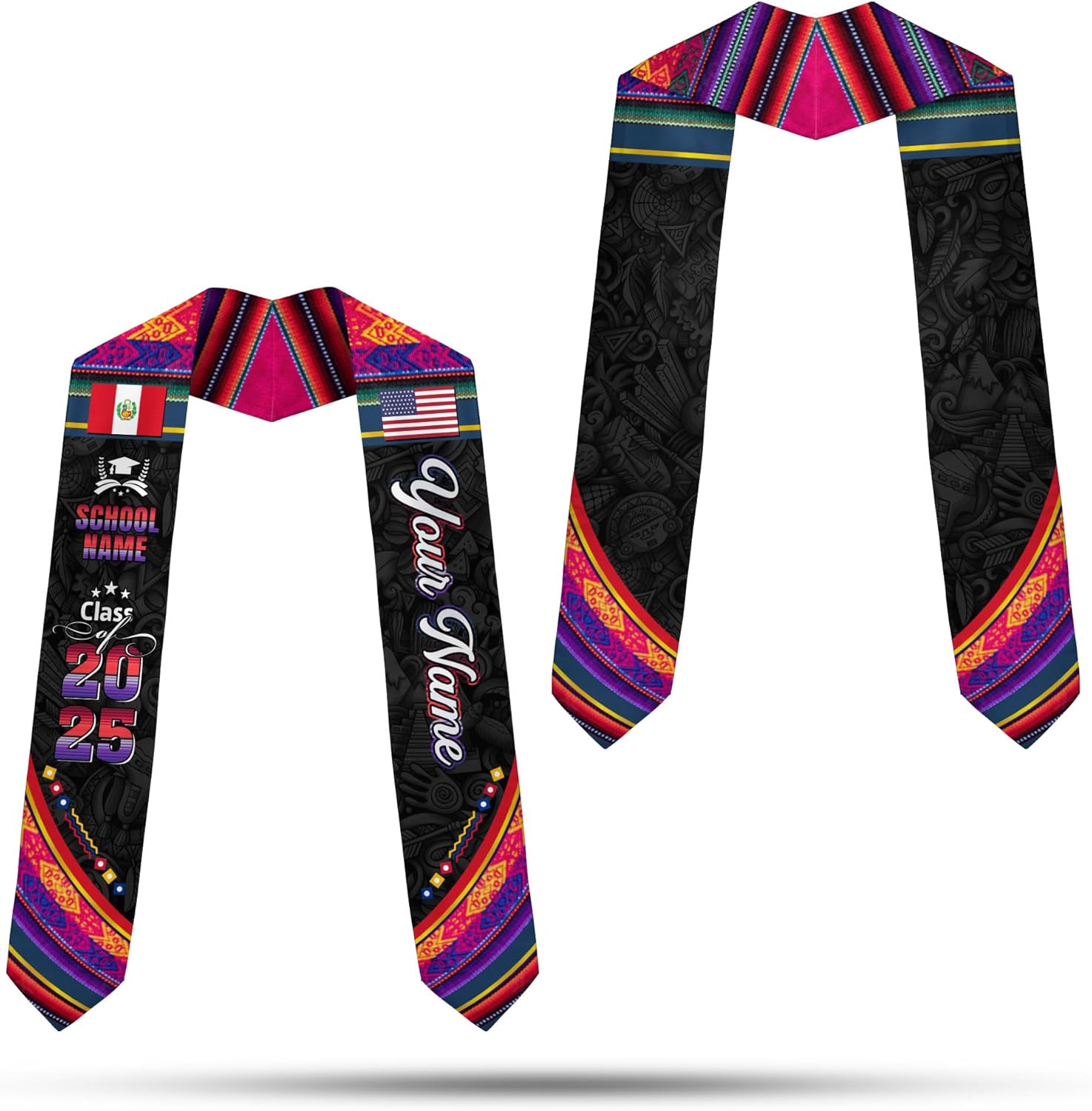 Pretyprints Peruvians Graduation Sash, Peru Graduation Stole Custom Personalized Peruvians American Flag Graduation Sash 2025