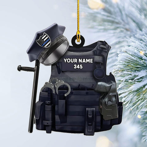 HomeDesign Personalized Police Ornaments Police Ornament Police Officer Flat Ornament Hanging, Police Gift Thin Blue Line Ornament Christmas Car Hanging Ornament Decorations Custom (Style 5)