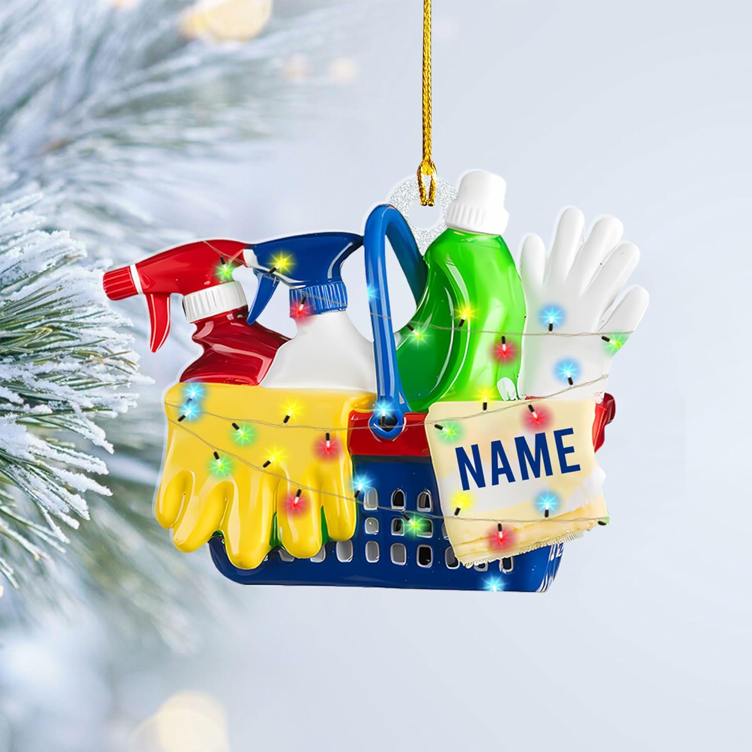 MAPrints Personalized Housekeeping Christmas Ornaments 2024, Cleaning Tool 2D Flat Shape Hanging Tree Ornament, House Cleaning Service Decorations, House Cleaning Service Maid Ornament Gift (HK 1)