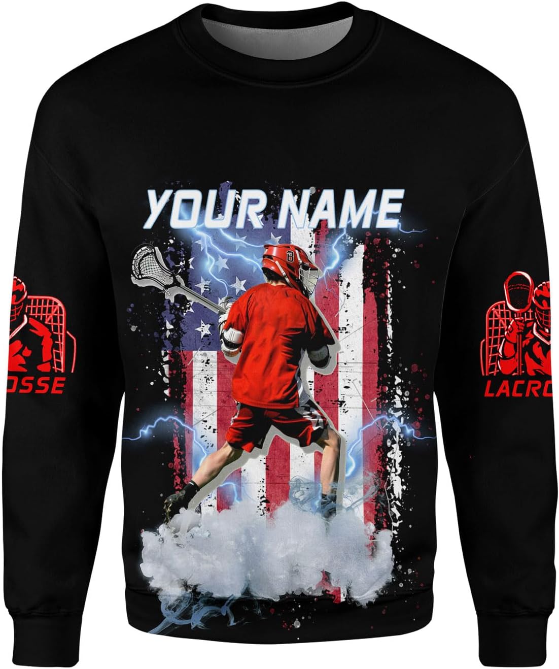 mostprints Custom Name Lacrosse Shirts, Lacrosse Shirts Mens American Flag Lax Helmet Sticks Lacrosse Shirt Gifts