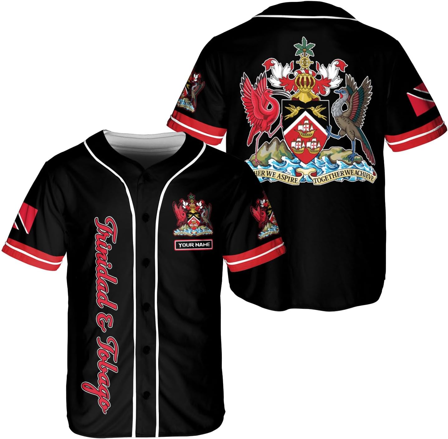 Podagree Personalized Trinidad & Tobago Baseball Jersey, Trinidad and Tobago Proud Flag Shirt Coat of Arms Gift Men Women