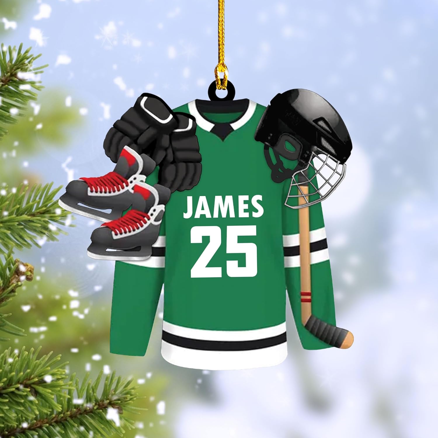 HomeDesign Personalized Hockey Christmas Ornament, Hockey Skates Helmet and Stick, Hockey Player Ornament, Hockey Ornaments, Gift for Hockey Lovers Hockey Ornament Christmas Decor (H7)