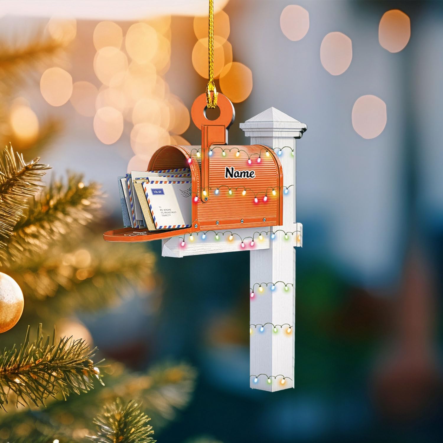 Podagree Personalized Name Mailbox Shape Flat Ornament Home Mailman Ornament Christmas Mailbox Ornament Mailbox Gift Christmas Tree Ornament Christmas Decorations for Tree (MX1)