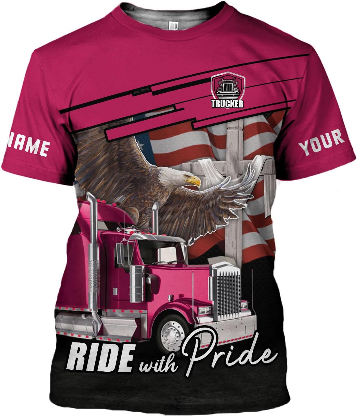 Personalized Trucker Shirt Custom US Flag Truck Driver Hoodie T-Shirt Funny Trucker Shirts Gift 3D for Men & Women Trucking