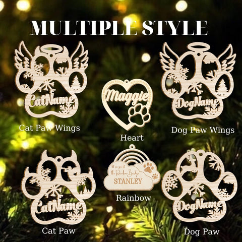 Mostefy Personalized Wooden Dog Cat Paw Ornament Christmas, Custom Dogs Cat Suncatcher Pet Name Ornaments, Customized Memorial Dog Ornament for Christmas Tree (Dog Paw Wing)