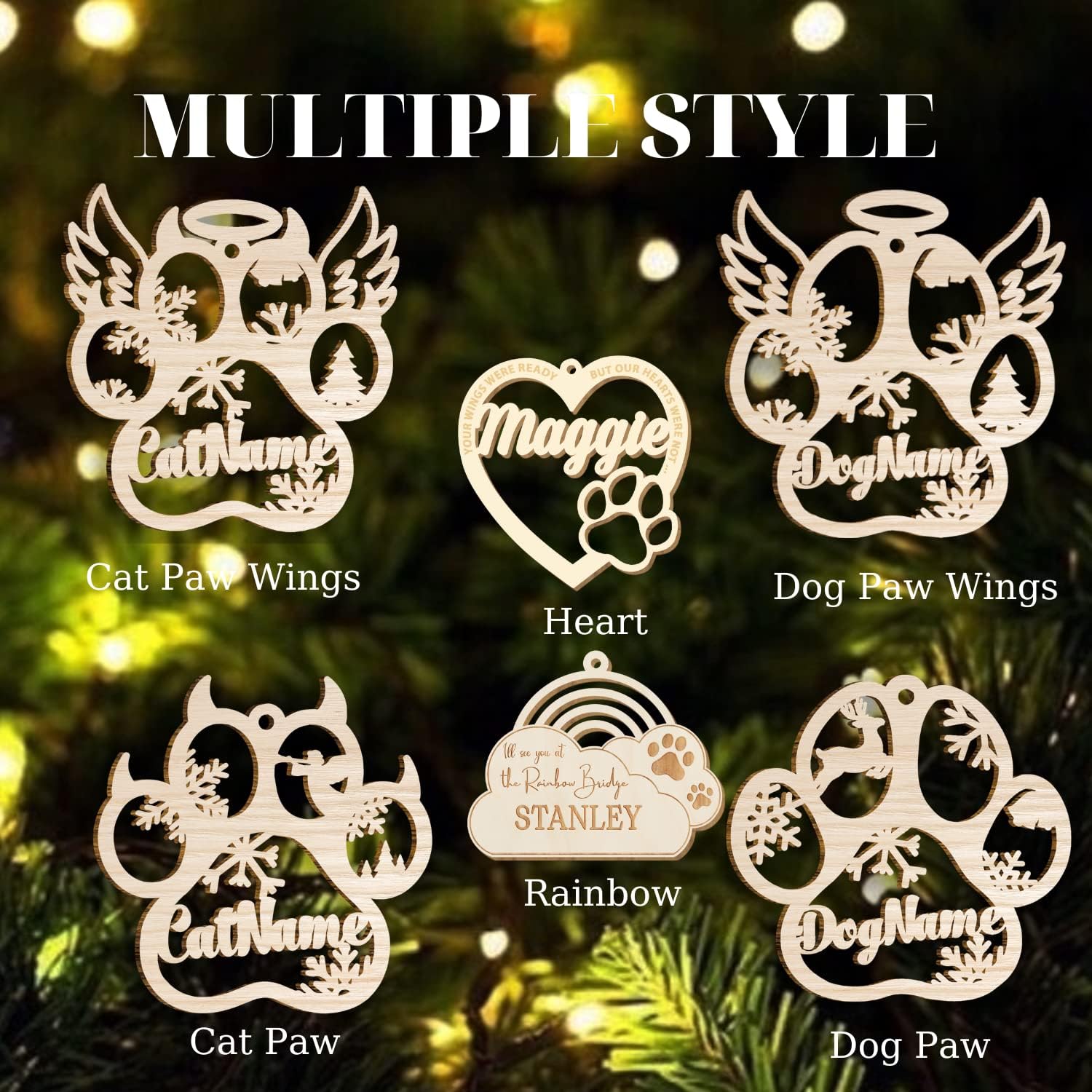 Mostefy Personalized Wooden Dog Cat Paw Ornament Christmas, Custom Dogs Cat Suncatcher Pet Name Ornaments, Customized Memorial Dog Ornament for Christmas Tree (Dog 2)