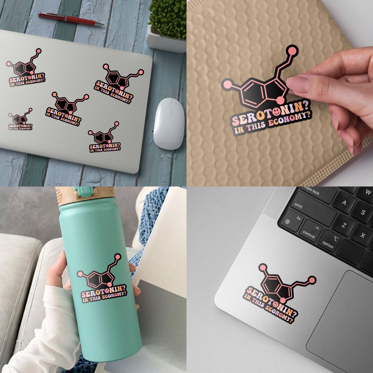 3 Pcs Serotonin in This Economy Sticker, Funny Mental Health Humor Sarcasm Sarcastic Anxiety Serotonin This Economy Vinyl Stickers Waterproof for Laptop Water Bottle Phone Car Helmet Gifts 3"x3"