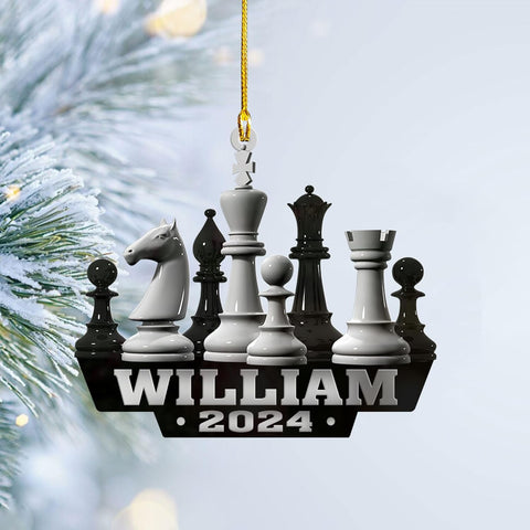 Mostefy Personalized Chess Ornament 2024, Chess Christmas Ornament, Name Chess Board Ornaments,Custom Ornament for Chess Player, King and Queen Chess Ornament (Style 2)