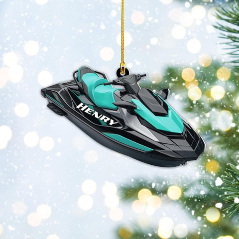 AOVL Custom Jet Ski Ornaments 2024 Jet Boat Ski Christmas Ornament Skiing Jet Boat Christmas Tree Ornament Gift for Watercraft Lovers Speed Boat Ornaments (JK8)