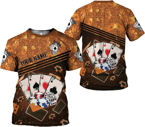 Personalized Poker Shirt, Poker Player Shirt, Funny Casino Poker Pattern 3D Over Print, Unisex Poker Tshirt Men Women