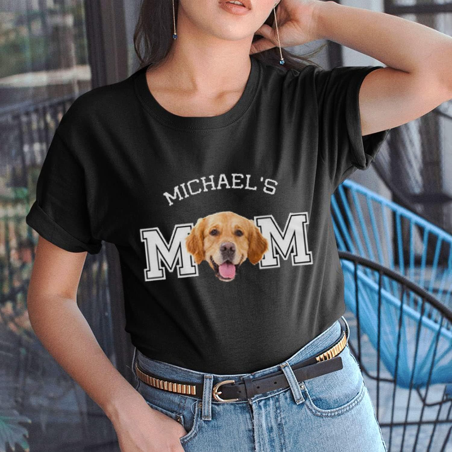 Personalized Dog Mom Shirt Sweatshirt Hoodie with Photo Names Puff Letters Gifts for Women Dog Lovers Christmas Mother's Day