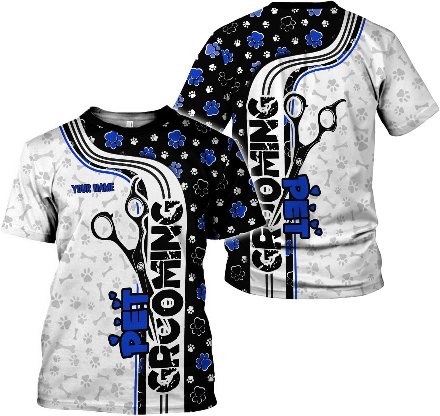 MoonArt Personalized Dog Grooming 3D T-Shirt Custom Spa, Cute Pet Grooming Summer Uniform Tee Shirt for Women