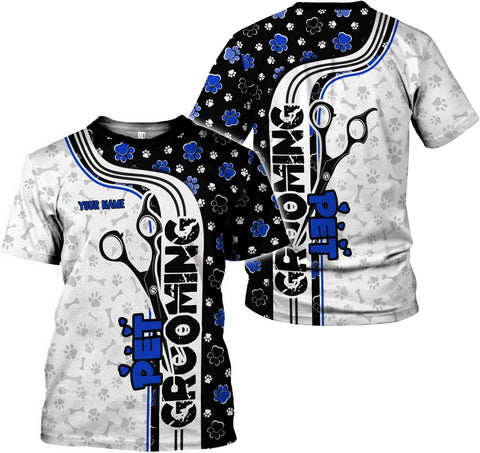 MoonArt Personalized Dog Grooming 3D T-Shirt Custom Spa, Cute Pet Grooming Summer Uniform Tee Shirt for Women