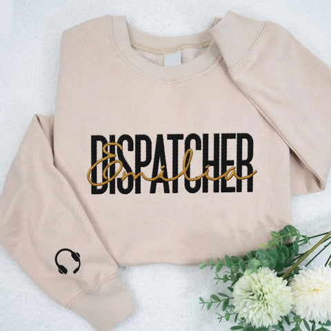Leeprints Personalized Embroidered Dispatcher 911 Sweatshirt, Pulse Dispatch Embroider Hoodie, Thin Gold Line 911