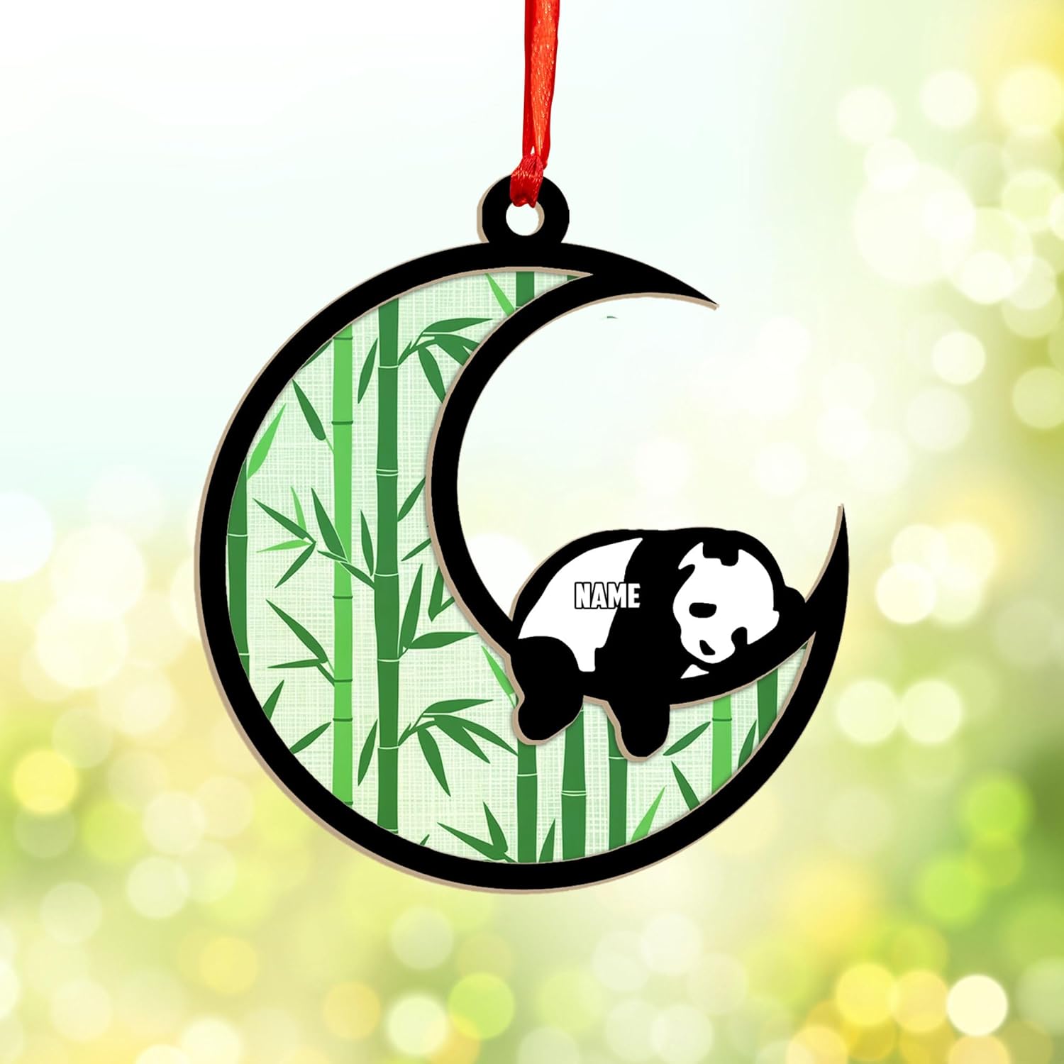 MAPrints Personalized Panda Ornament Xmas Tree, Panda Acrylic Or Wood Flat Shape Ornament Christmas 2024, Panda Lovers Ornament Xmas Decor, Panda Bear Gifts Panda Bamboo Hanging Ornament (Panda 4)