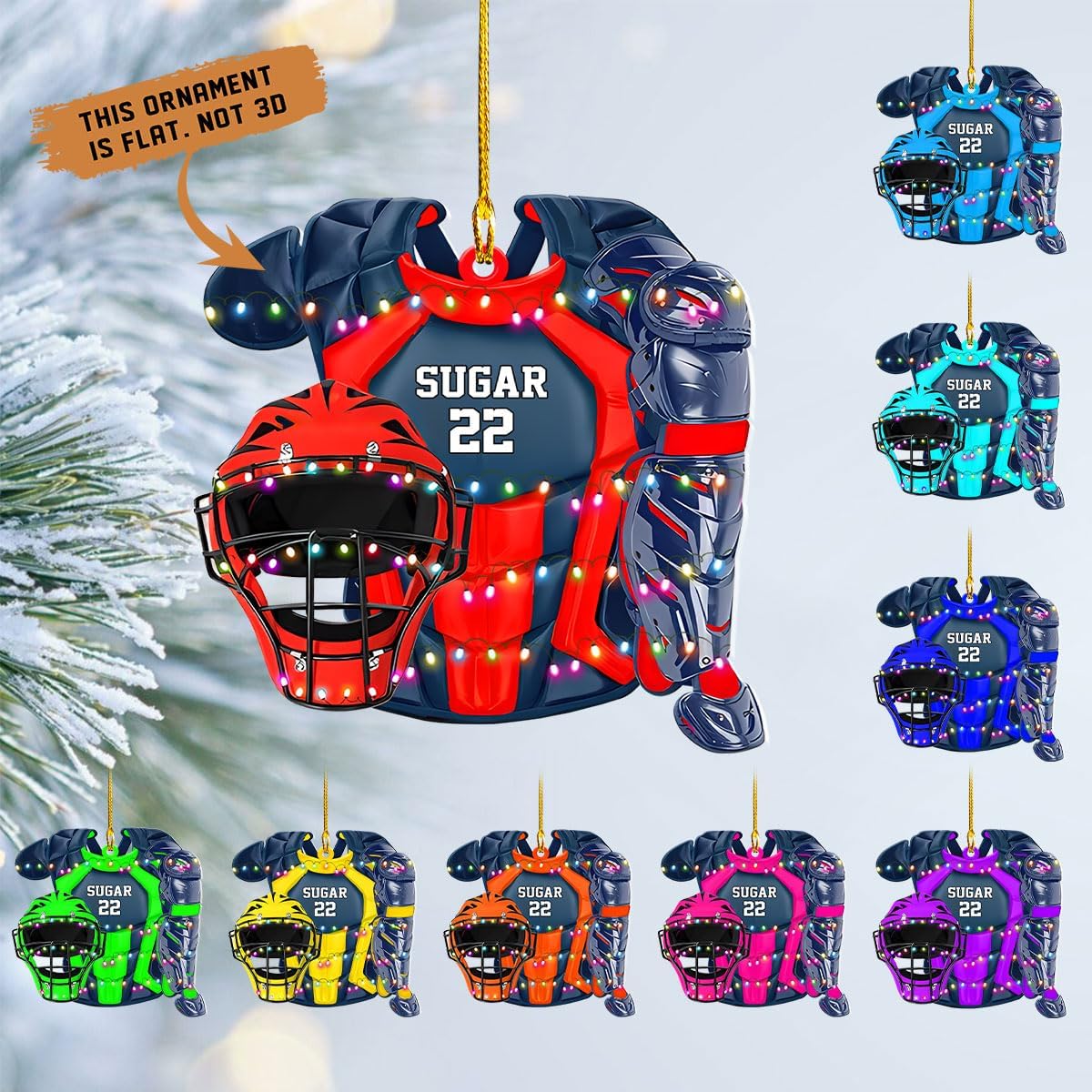 MoonArt Personalized Softball Ornament Christmas Tree Decoration Custom Softball Christmas Ornament 2D Shape Flat Softball Lover Gifts Beginner Softball Players Ornament Gift (SBD3)