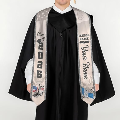 Personalized name Guatemala Graduation Stole, Custom Guatemalan American Flag Sash 2025