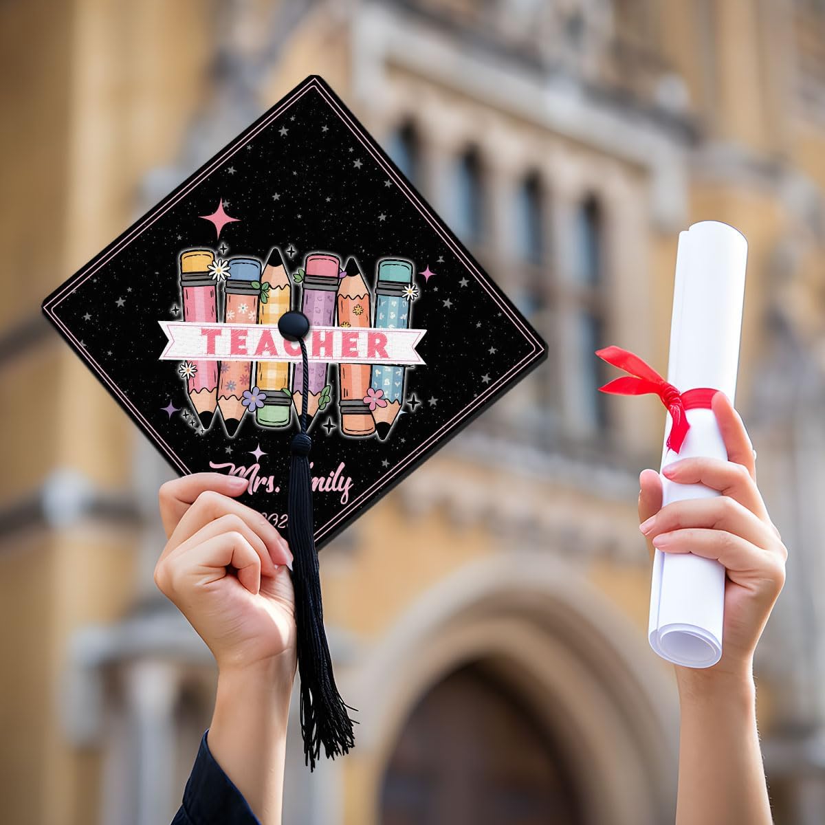 Pretyprints Personalized Teacher Graduation Cap Topper Teacher Gift Class Of 2025 Graduation Cap Decoration Topper