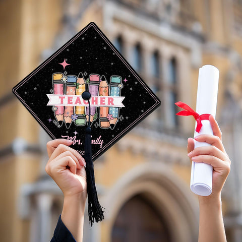 Pretyprints Personalized Teacher Graduation Cap Topper Teacher Gift Class Of 2025 Graduation Cap Decoration Topper