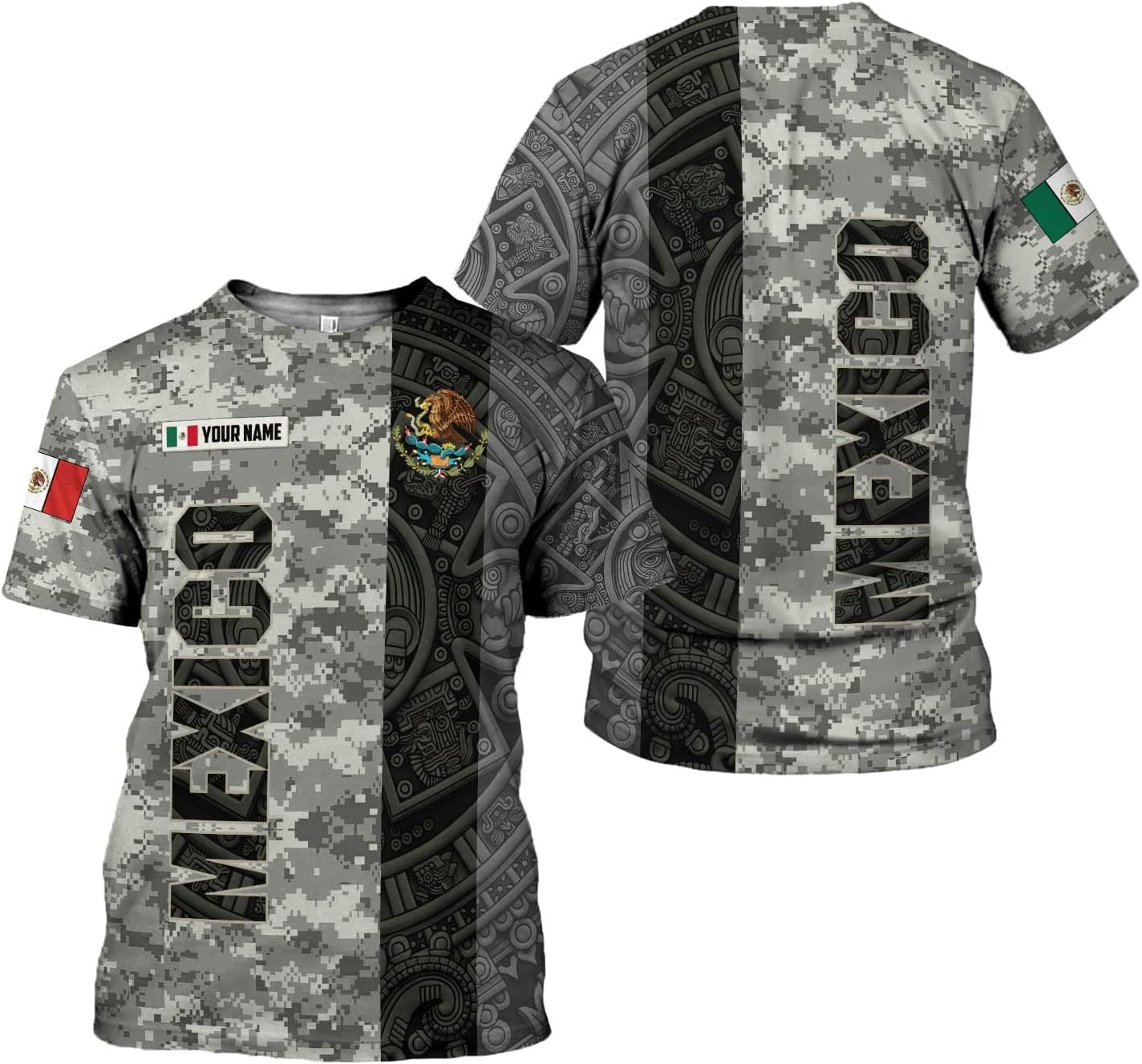 Mostefy Personalized Name Mexican Shirts 3D Customized Mexico Shirt US Flag, Mexican Shirts for Women Unisex