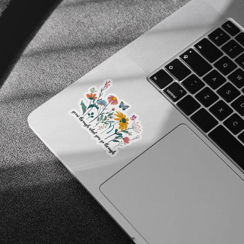 3Pcs Grow Through What You Go Through Motivational Sticker Floral Sarcastic Inspirational Waterproof Decal Grow Through What You Go Through Stickers for Laptop Bottle Phone Car Hard Hat Helmet 3"