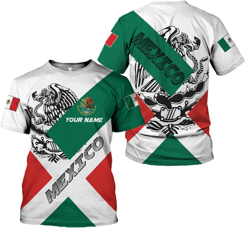 Personalized Name Mexico Tshirt, Customized name shirts Mexican US Flag, mexico shirt Unisex 3D All Over Printed Sportwear, T Shirt for Men Women Adult Full Size S-5XL TS69