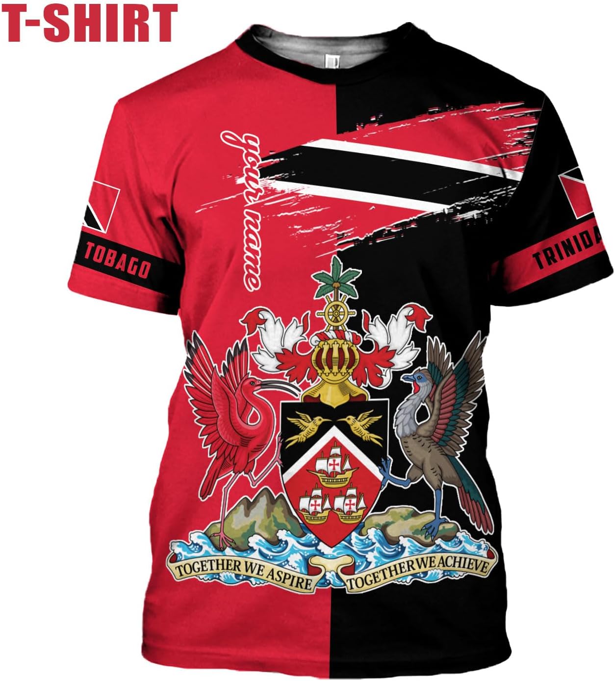 MoonArt Personalized Trinidad & Tobago Shirts Trinidad and Tobago Coat of Arms Flag 3D Shirts Trinidad Pride Gift